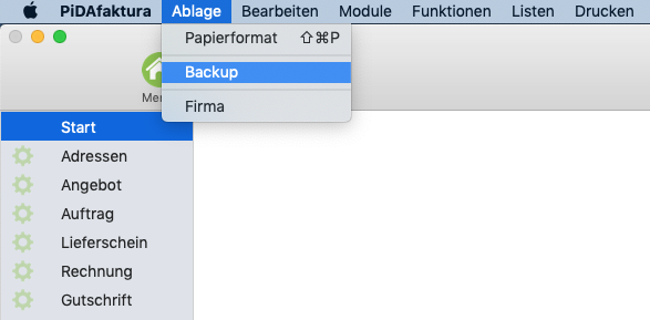 Datensicherung mit PiDA faktura