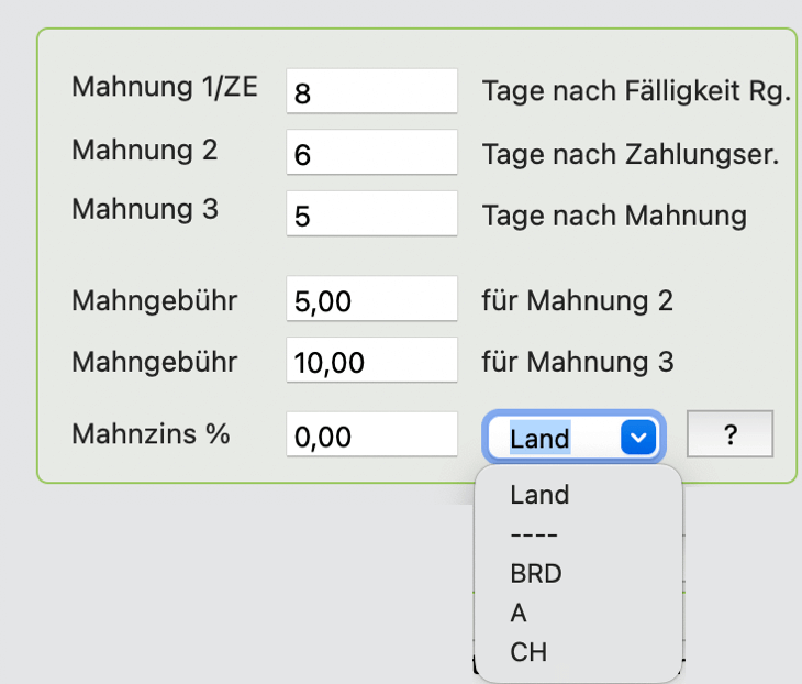 Einstellung der Mahnfristen