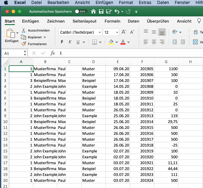 PiDA faktura: Weiterverarbeitung der Daten in Microsoft Excel