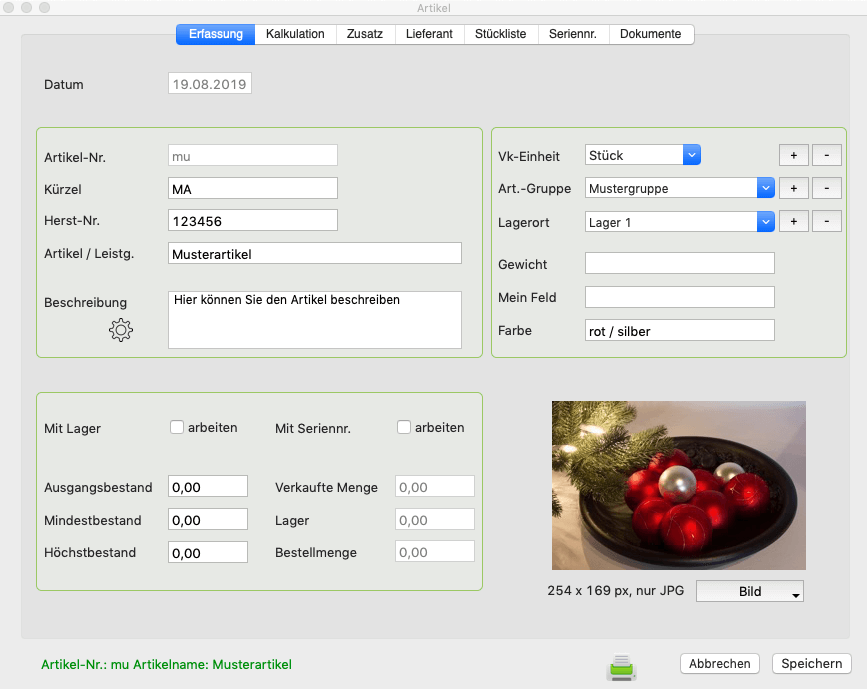 Artikelverwaltung in PiDA faktura