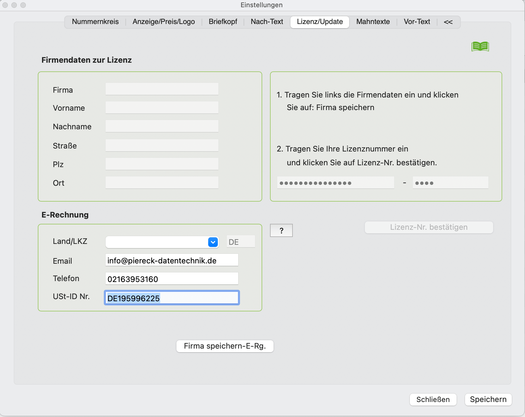 Einstellungen für die E-Rechnung beim Mandanten