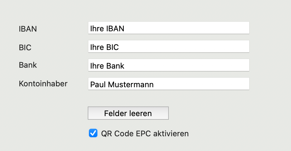 Bankdaten für den QR-Code hinterlegen